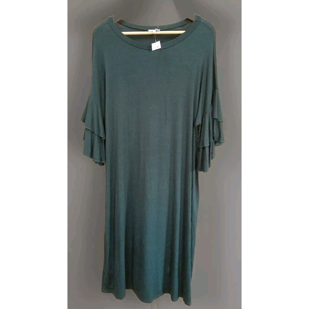 NWT Dark Green LUXE Anthropologie Rayon Dress L Tiered Arms BoHo Whimsy Goth